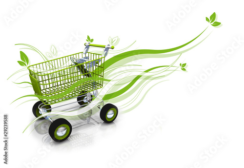 Illustration: Green bio shopping kart flower leaves plant caddy Green bio shopping kart flower leaves plant caddy
