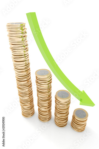 Illustration: Piles of Euro coins with green arrow going up Piles of Euro coins with green arrow going up