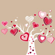 Stylized blooming tree with different red hearts