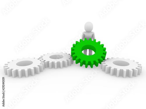 Illustration: 3d human gear green white 3d human gear green white