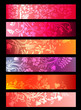 Red horizontal floral ornate banners with stylized plants Red horizontal floral ornate banners with stylized plants