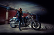 Woman is sitting on the motorcycle