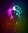 Hand-drawn fashion model from a neon. Vector illustration. A lig