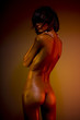 Figure of the naked girl on a red  background