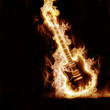 Electronic guitar enveloped flames