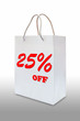 twenty five precent off on white paper bag isolated