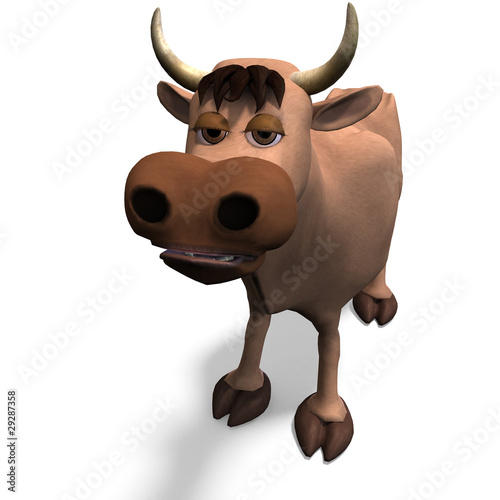 Illustration: cute and funny cartoon bull. 3D rendering with clipping path cute and funny cartoon bull. 3D rendering with clipping path
