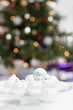 Plate of christmas baubles, close up