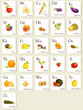 Fruits and vegetables  alphabet cards , illustration
