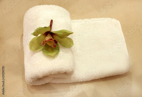 Photo: Folded towel with flower Folded towel with flower