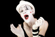 Funny screaming mime in white hat Funny screaming mime in white hat