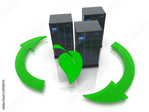 Illustration: Rendered green it concept with server. Rendered green it concept with server.