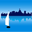 Vector Rio de Janeiro silhouette skyline with Sailing ship