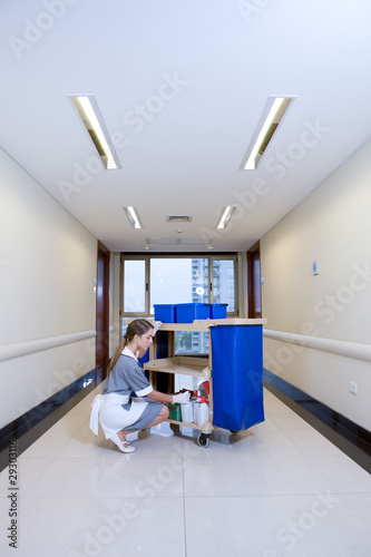 Photo: A hospital cleaner A hospital cleaner