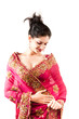 Beautiful Indian happy  woman in pink sari