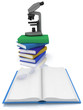 books with a microscope and glasses on white background books with a microscope and glasses on white background