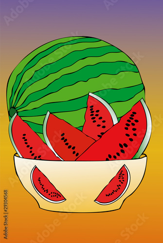 Illustration: Slices of watermelon at night Slices of watermelon at night
