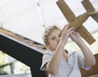 Boy with model airplane