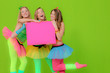 group of teens holiding blank board for copy space