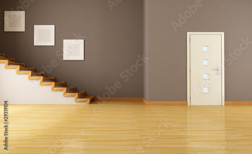 Illustration: empty interior with door and staircase empty interior with door and staircase