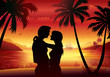 Young couple in silhouette, romance evening Young couple in silhouette, romance evening
