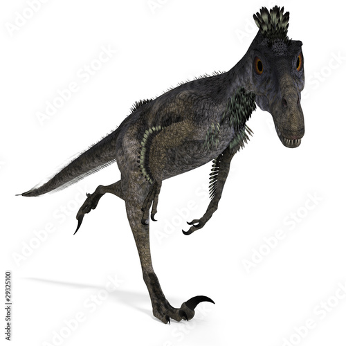 Illustration: Dinosaur Velociraptor. 3D rendering with clipping path and Dinosaur Velociraptor. 3D rendering with clipping path and