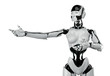 Stylish robotic girl with gesturing hand