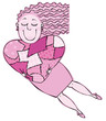 Flying woman holding a large heart in the patch