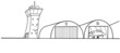 Airport Hangar - Black and White Cartoon illustration