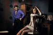 Photo of amazing young couple in nice room