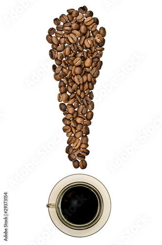 Photo: The exclamation point of the coffee beans with a cup The exclamation point of the coffee beans with a cup