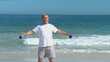 Video: Elderly man working his muscles with dumbbells Elderly man working his muscles with dumbbells