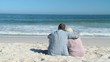Elderly couple looking at the ocean