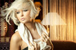 Calm portrait of amazing blond woman with blue eyes