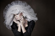 Great portrait of pretty young blonde with white hat Great portrait of pretty young blonde with white hat