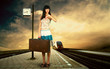 Girl waiting train on the platform of railway station