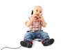 Happy baby support phone operator in headset