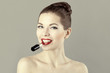 Portrait of beautiful woman with with red lipstick Portrait of beautiful woman with with red lipstick