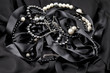 Beautiful string of beads, necklace on the fabric