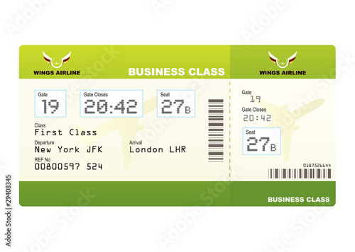 Vector: plane tickets business class green plane tickets business class green