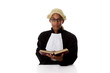 Young African American judge man, book
