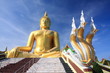 Big golden buddha with blue sky, Ang Thong province, Thailand.