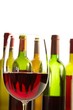 Wine Bottles and Glass of Red Wine