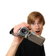 Young adult man with HD Camcorder