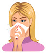 Woman sneezing in handkerchief
