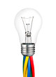 Lightbulb Attached to Colored Cables Isolated on White Lightbulb Attached to Colored Cables Isolated on White