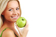 woman eat green apple