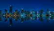 Miami skyline night panorama with beautiful reflections