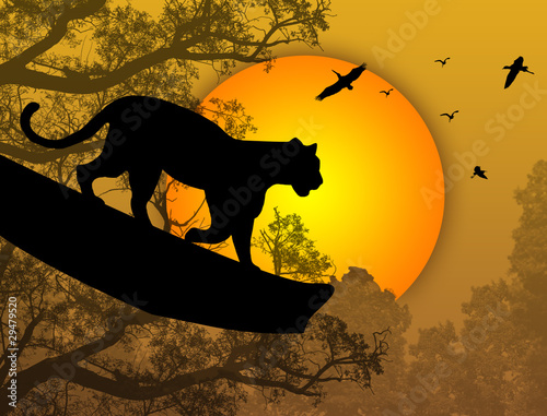 Vektor: Panther on a tree Panther on a tree