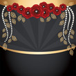 Vintage card with red roses, gold leaves and perls